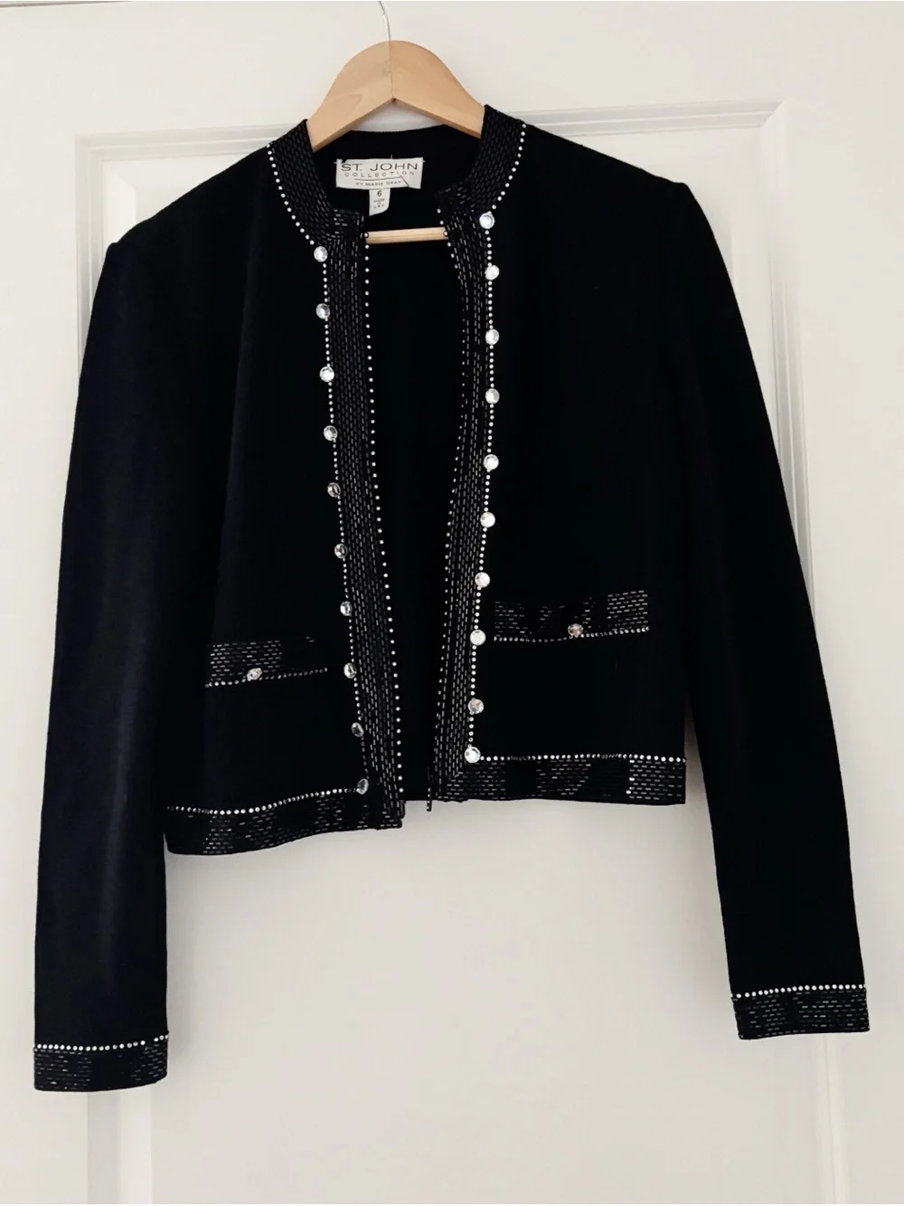 St John Collection Embellished Santana Knit Zip Front Cardigan Jacket 6